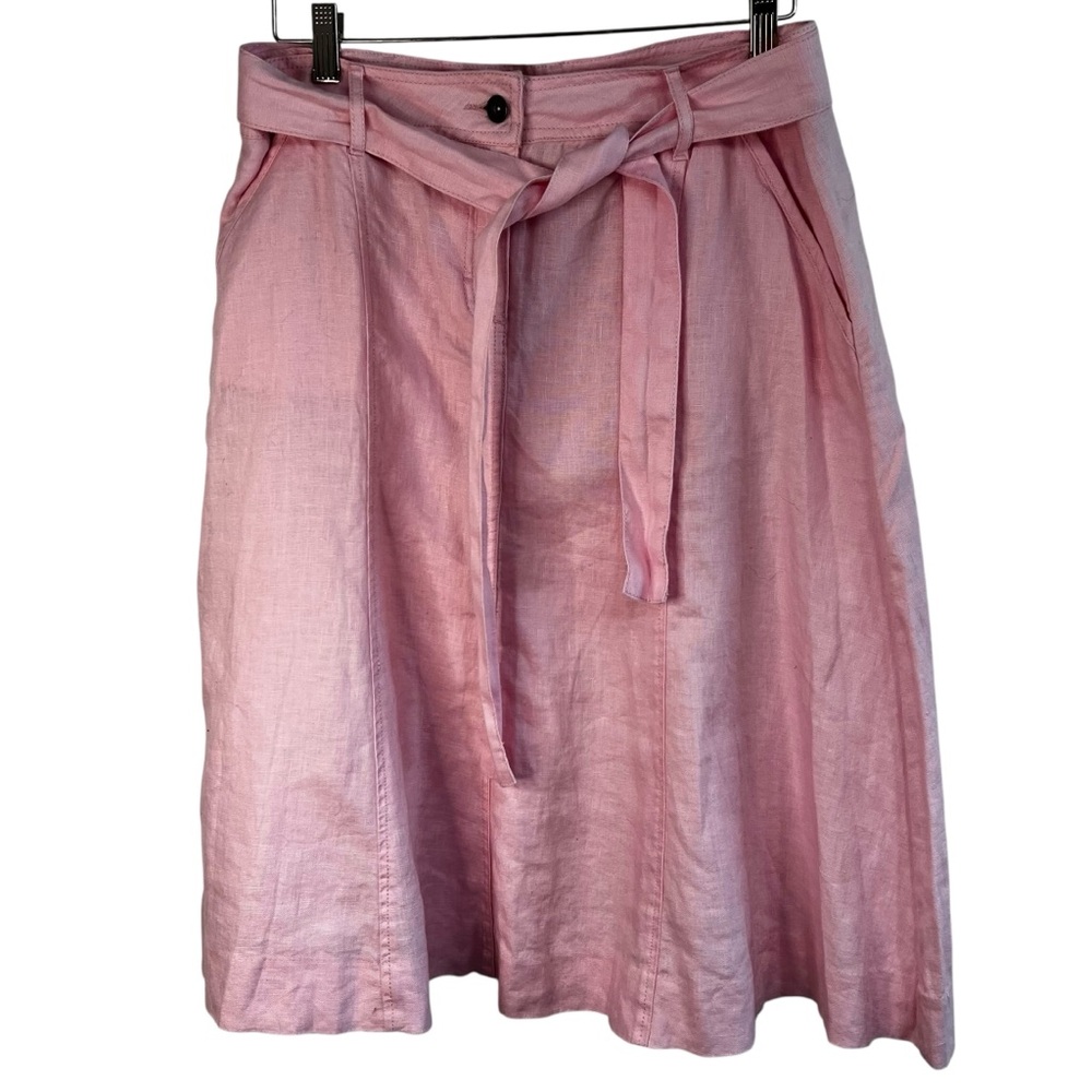 Tommy Hilfiger 100% Linen Pink A-Line Y2K 2000s Skirt Belted | Size 10 | Summer